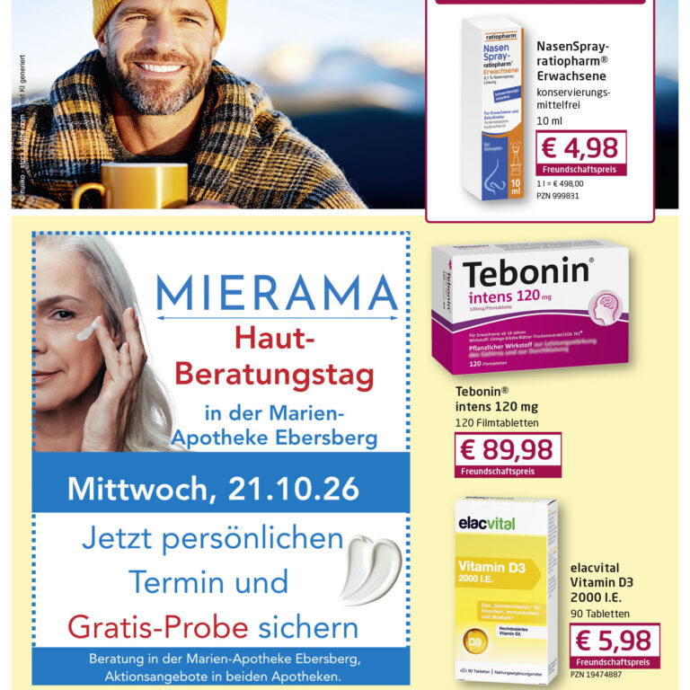 Oktober-Angebote Marien-Apotheke Ebersberg: Hautberatung Hautpflege trockene Haut
