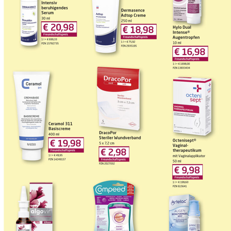 Oktober-Angebote Marien-Apotheke Ebersberg: Hautpflege trockene Haut, Wunde, Pflaster, Augentropfen