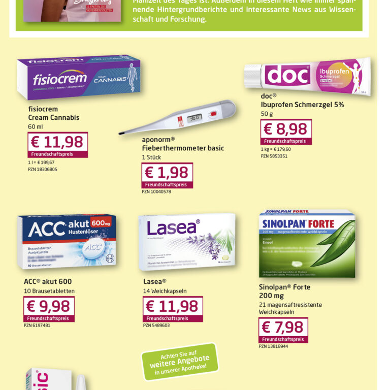 Oktober-Angebote Marien-Apotheke Ebersberg: Immunsystem, Erkältung, Halsschmerzen, Schmerzen