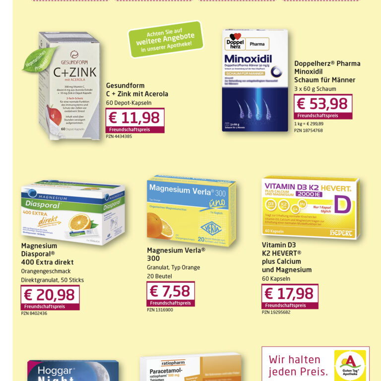 Oktober-Angebote Marien-Apotheke Ebersberg: Immunsystem, Magen Darm, Vitamin, Mineralstoffe, Zink